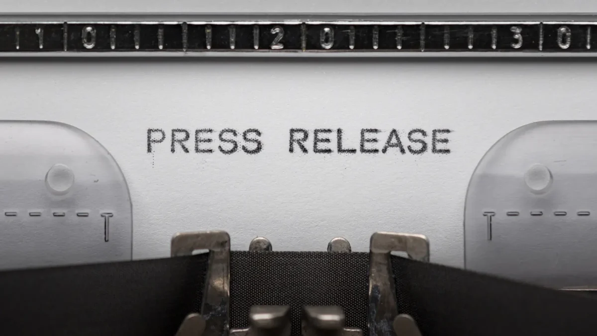 Close-up of old typewriter with the words Press release.