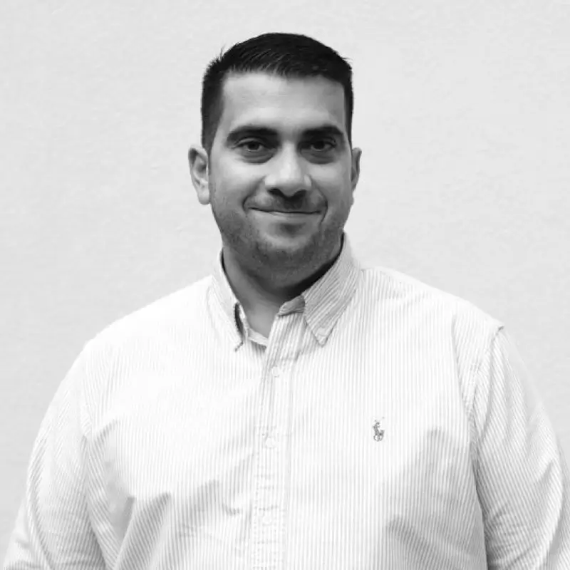 Black and white image of Jonathon Andrews, Key Account Manager at Avinode Group