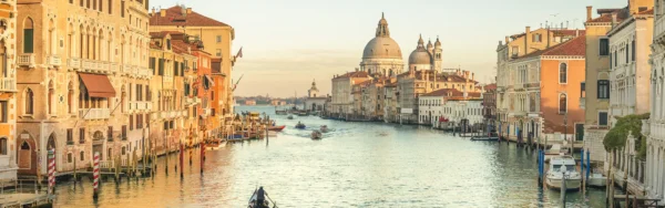 Grand Canal at sunset, Venice, Italy.