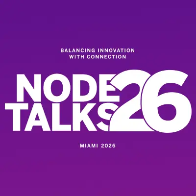 Node Talks 2026 hero image with white text and gradient purple background