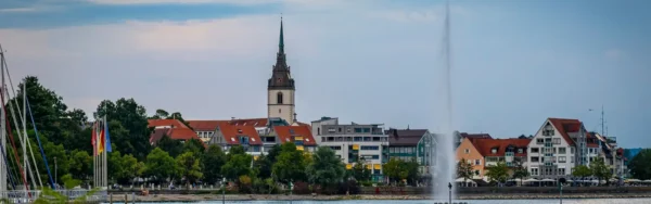 Image of Friedrichshafen, Germany skyline with blue and grey skies