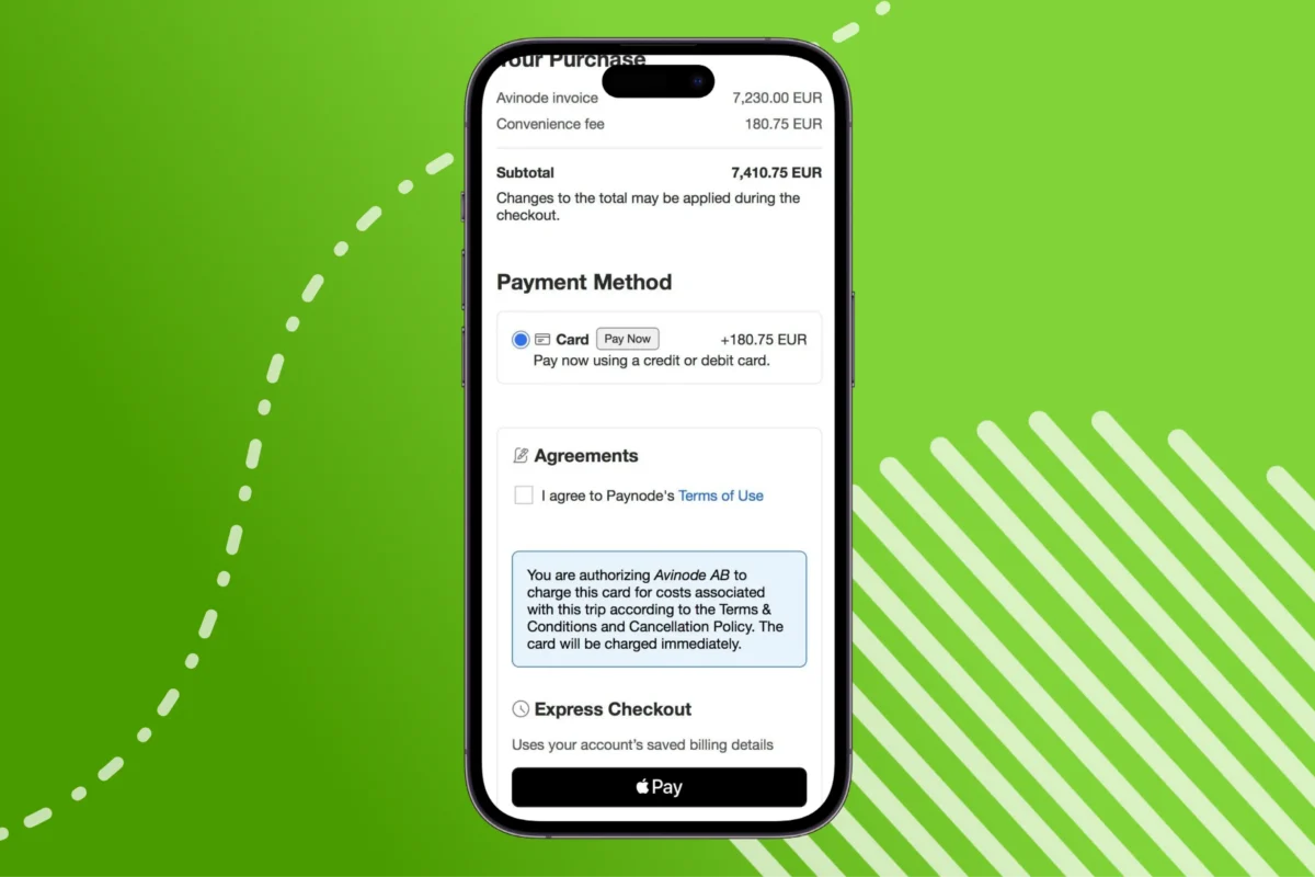 Express checkout screenshot on a iphone 14 on a green background