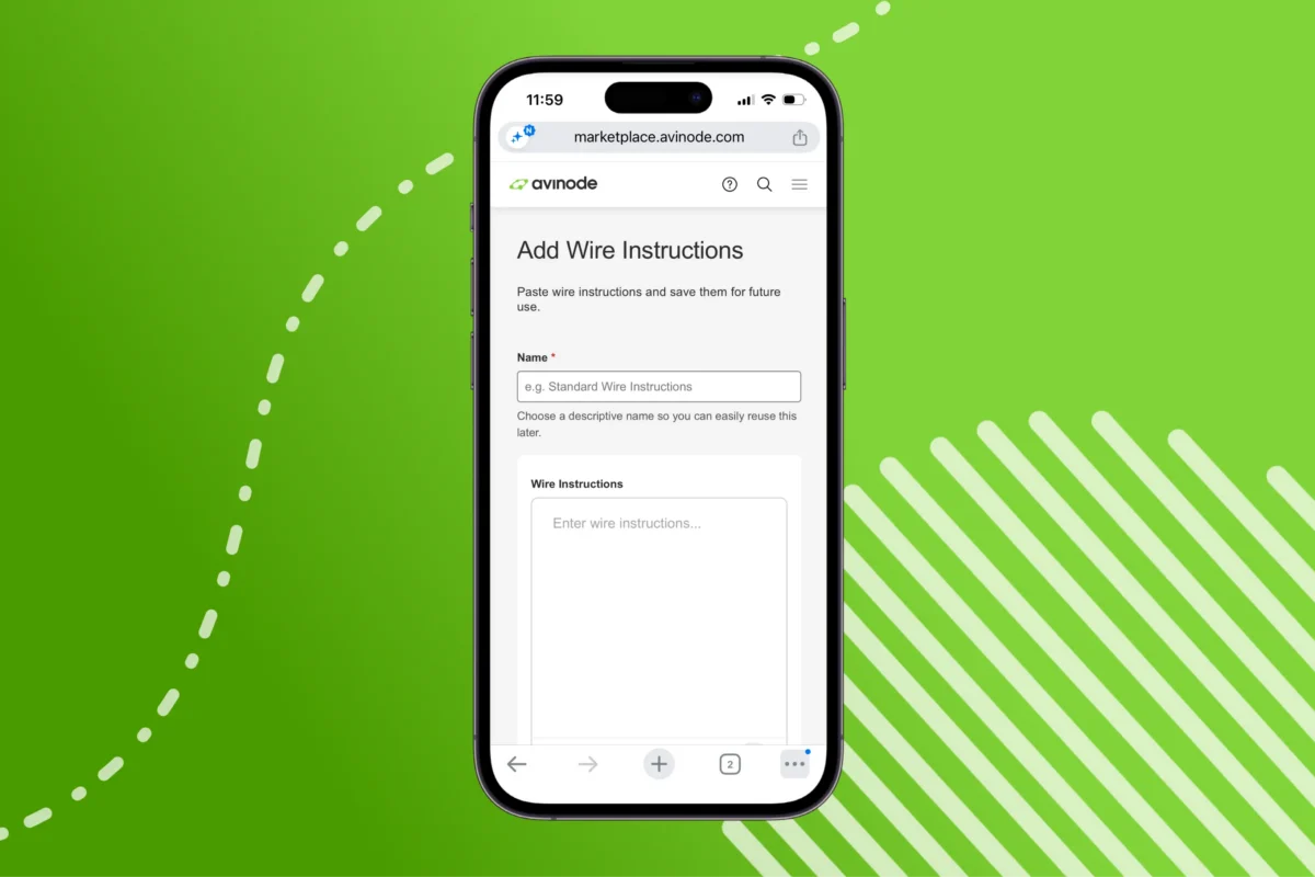 Add wire instructions screenshot on an iPhone with a green background