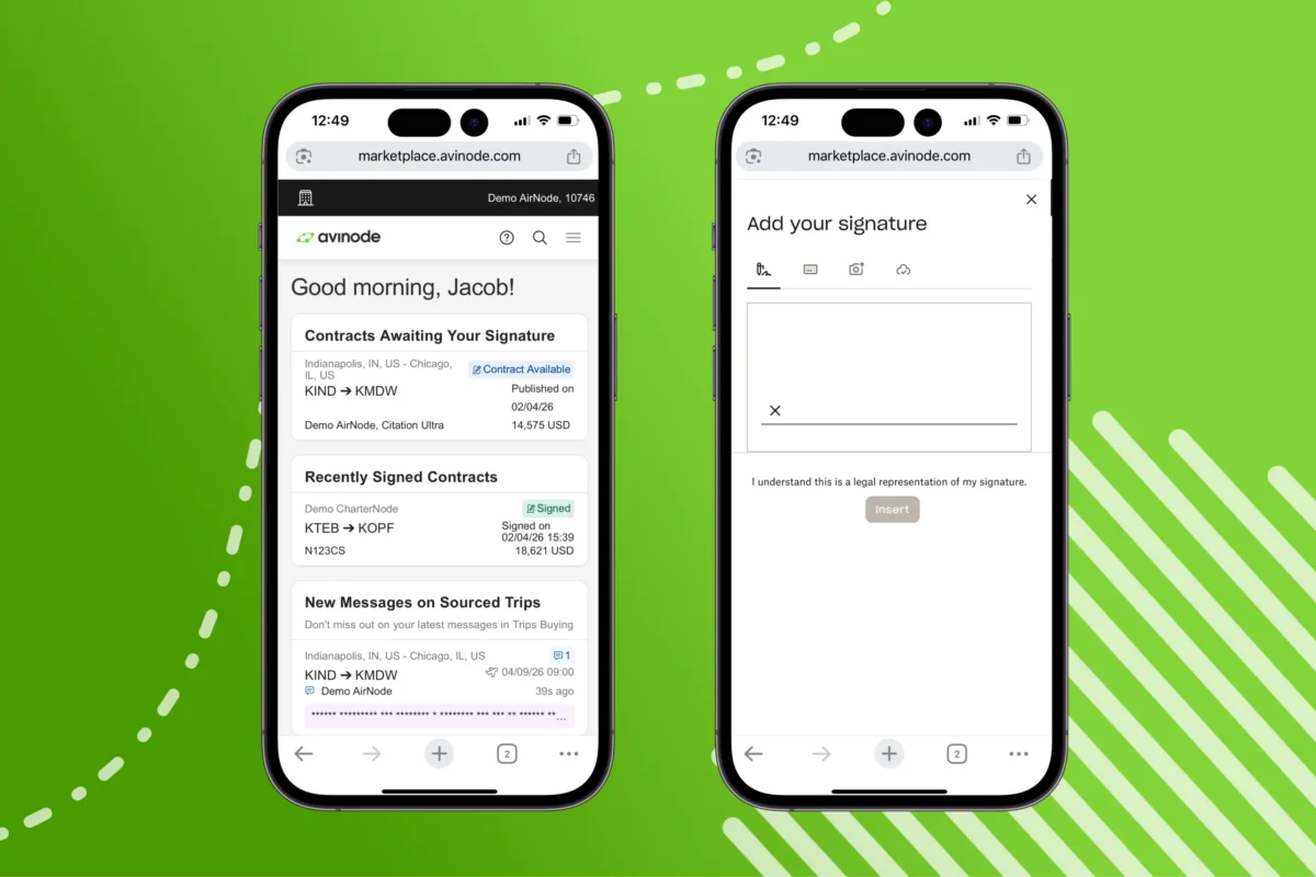 Send and sign contracts, screenshot of how and contract signing page on an iphone on a green background