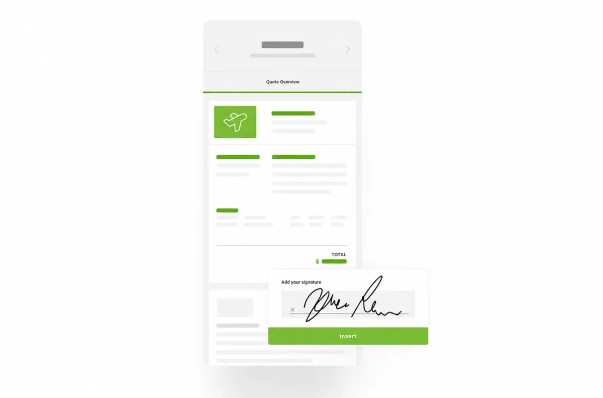 Mobile UI product image of Avinode quote overview.