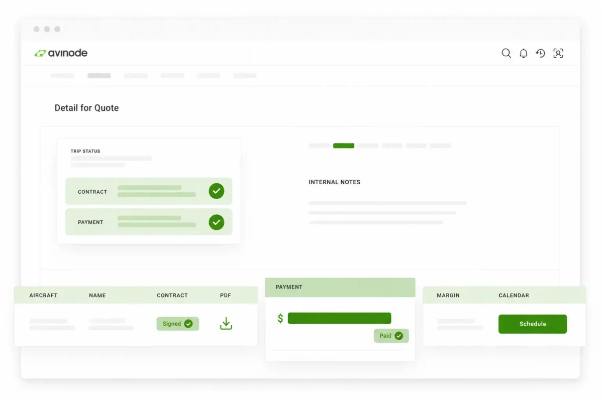 Desktop UI product image of Avinode quote overview.