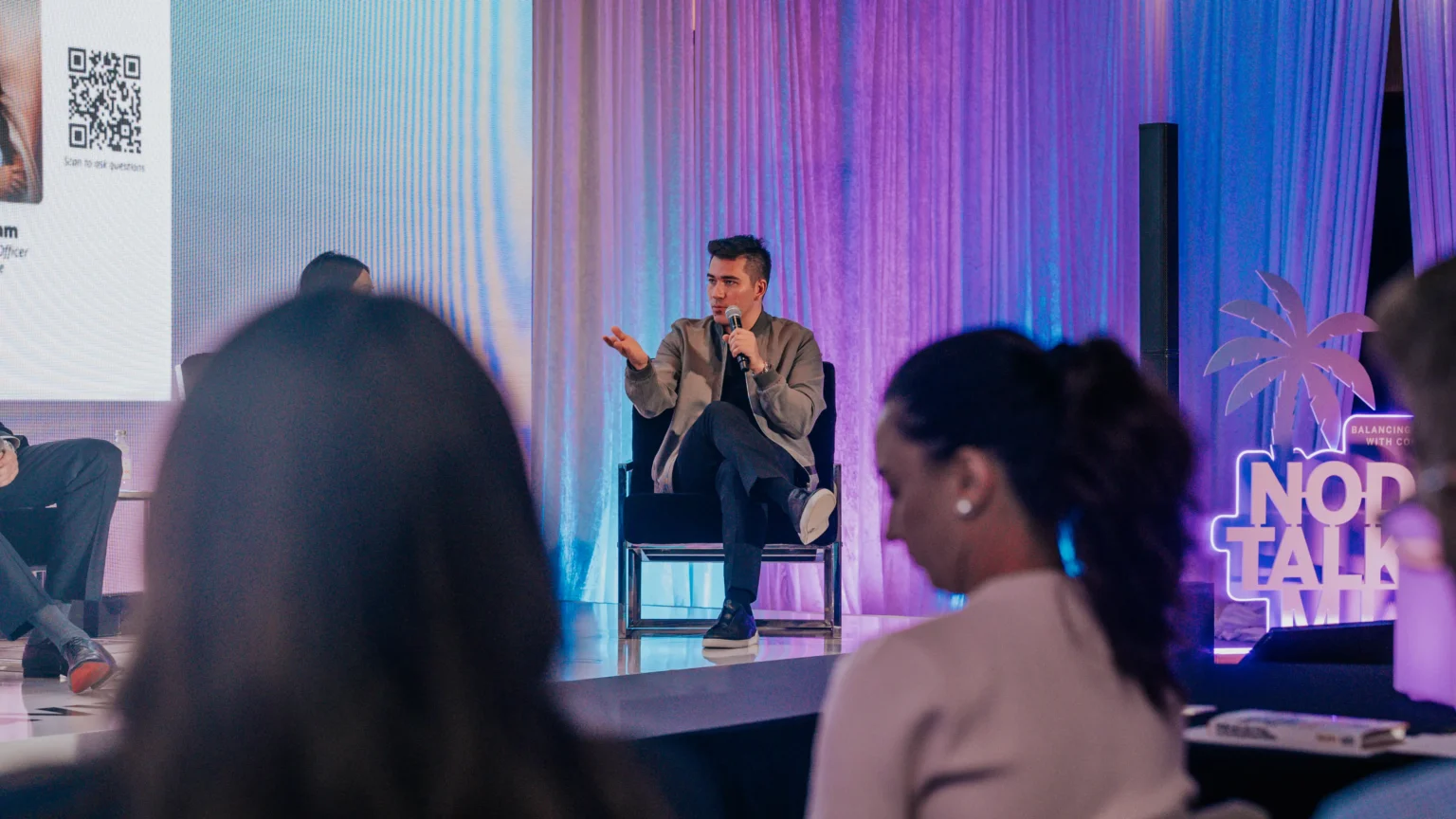 Image of Kolin Jones speaking at the Node Talks panel, Building a brand in a relationship-driven industry, at Node Talks 2026.